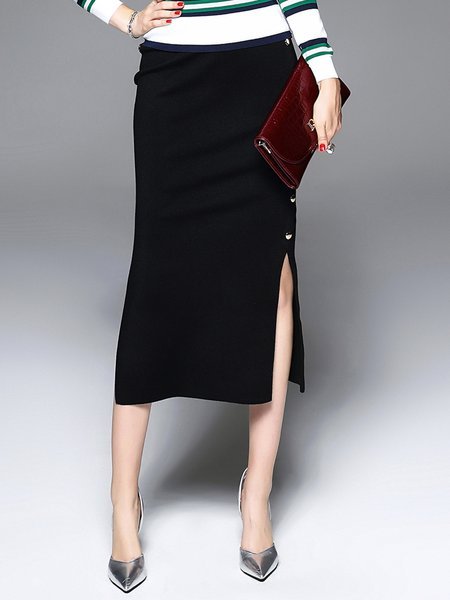 Black Sexy Plain Slit Sheath Midi Skirt - StyleWe.com